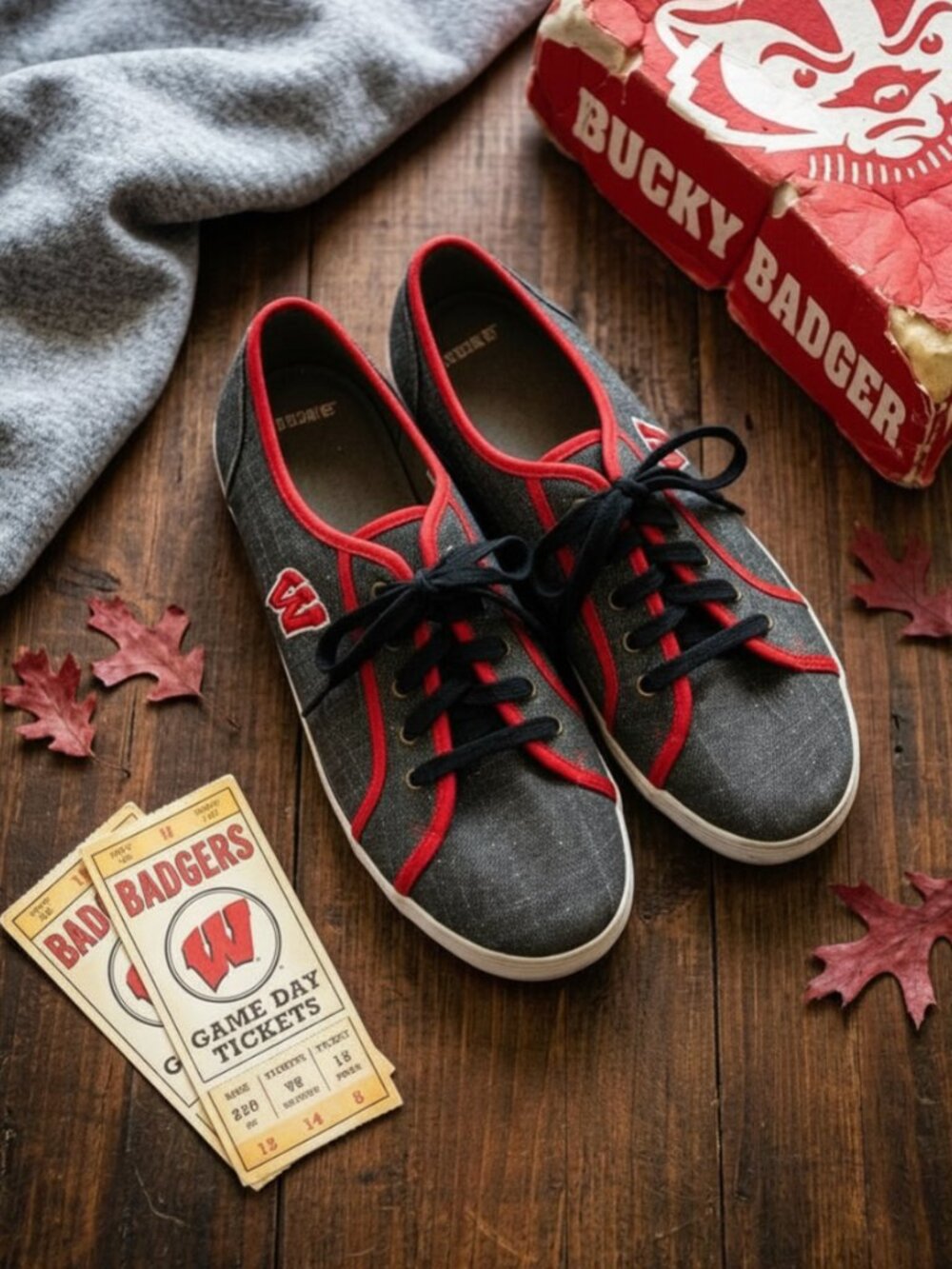 Women’s Wisconsin Badgers Canvas Sneakers Gray Red Trim Size 11